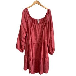 NWT Amadi Anthropologie Tencel Raspberry Long Sleeve Tiered Swing Dress Size 3X